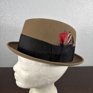 Vintage Stetson "The Tornado" Fedora 3x Beaver With Feather Light Brown 6 7/8